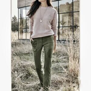 J Jill Embroidered Olive Green Caraway Cargo Pants Size 4 Boho Stretch Casual